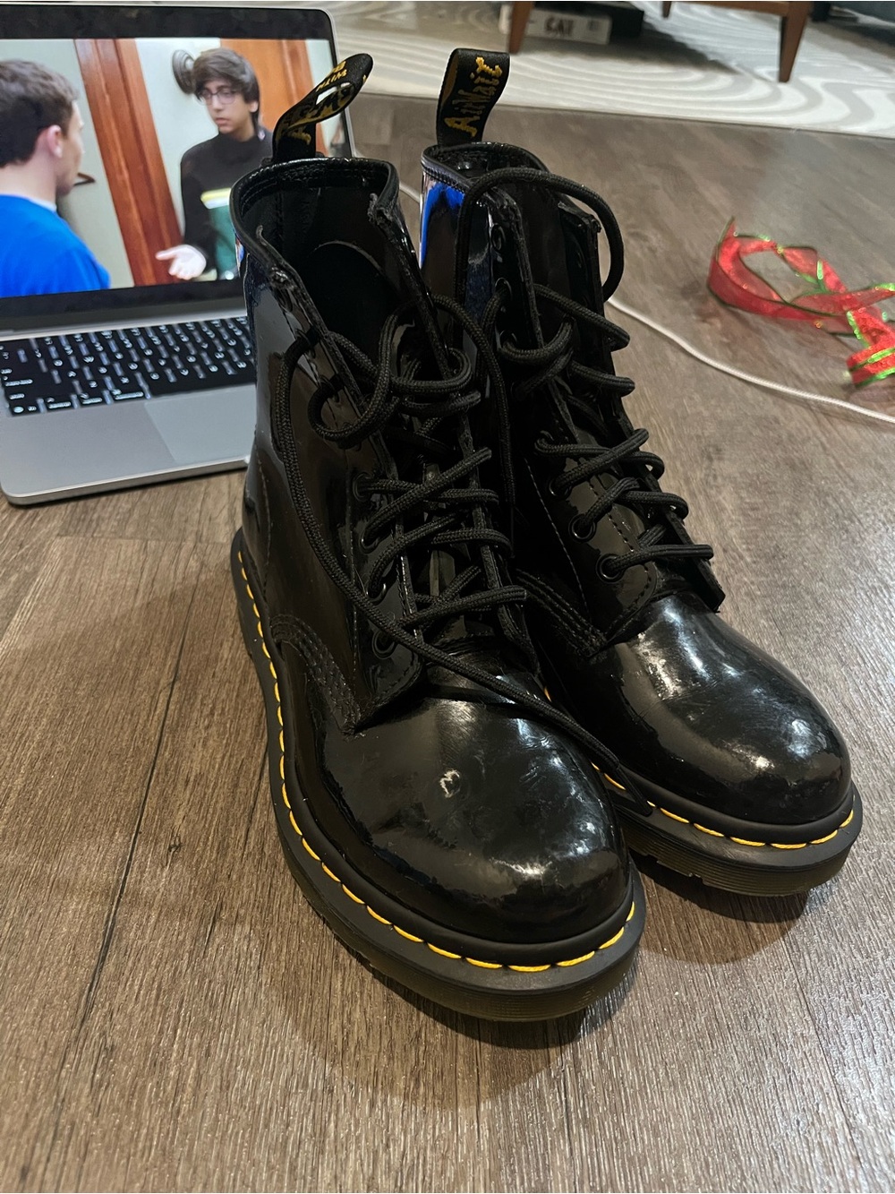 Dr. Martens 1460 combat boots in black patent leather